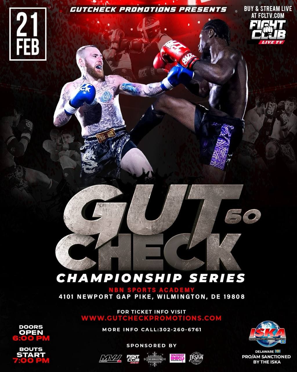 Gut Check Championship Series 60 - Delaware Muay Thai & Kickboxing | February 21st, 2026 muay thai and kickboxing event poster