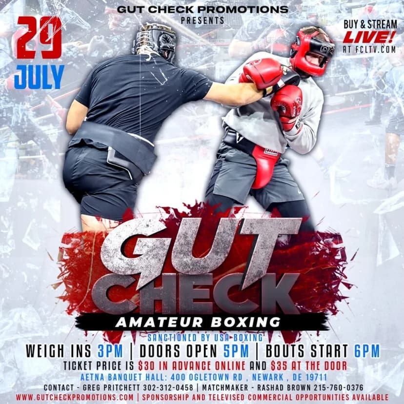 Poster for Gut Check Fight Night - Amateur Boxing Sanctioned by USA Boxing | July 29, 2023