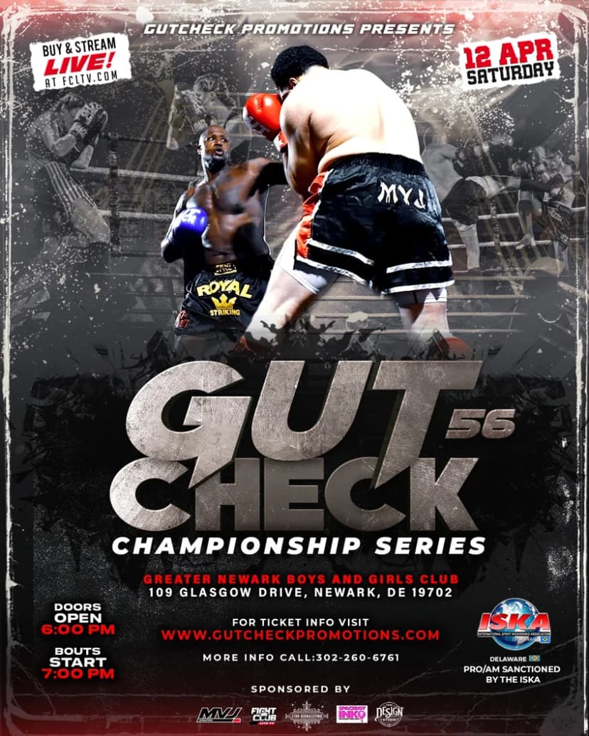 Poster for Gut Check Championship Series 56 - Muay Thai & Kickboxing | April 12, 2025