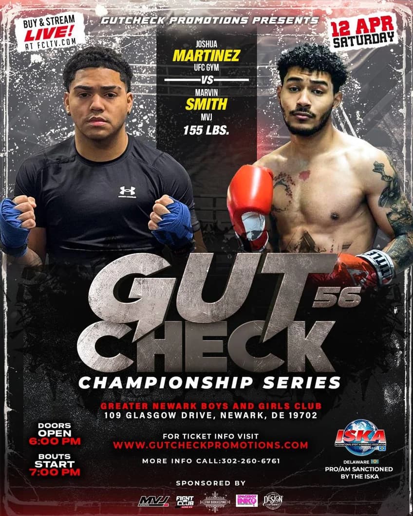 Gut Check Championship Series featuring Marvin Smith Vs Joshua Martinez April 12th, 2025! 155 lb Glory Rules Kickboxing Fight
