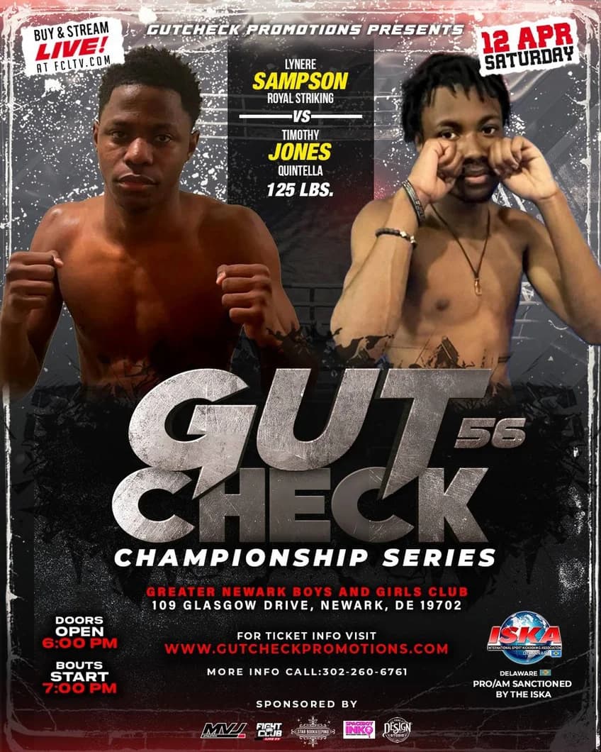 Gut Check Championship Series featuring Lynere Sampson Vs Timothy Jones April 12th, 2025! 125 lb Glory Kickboxing Fight