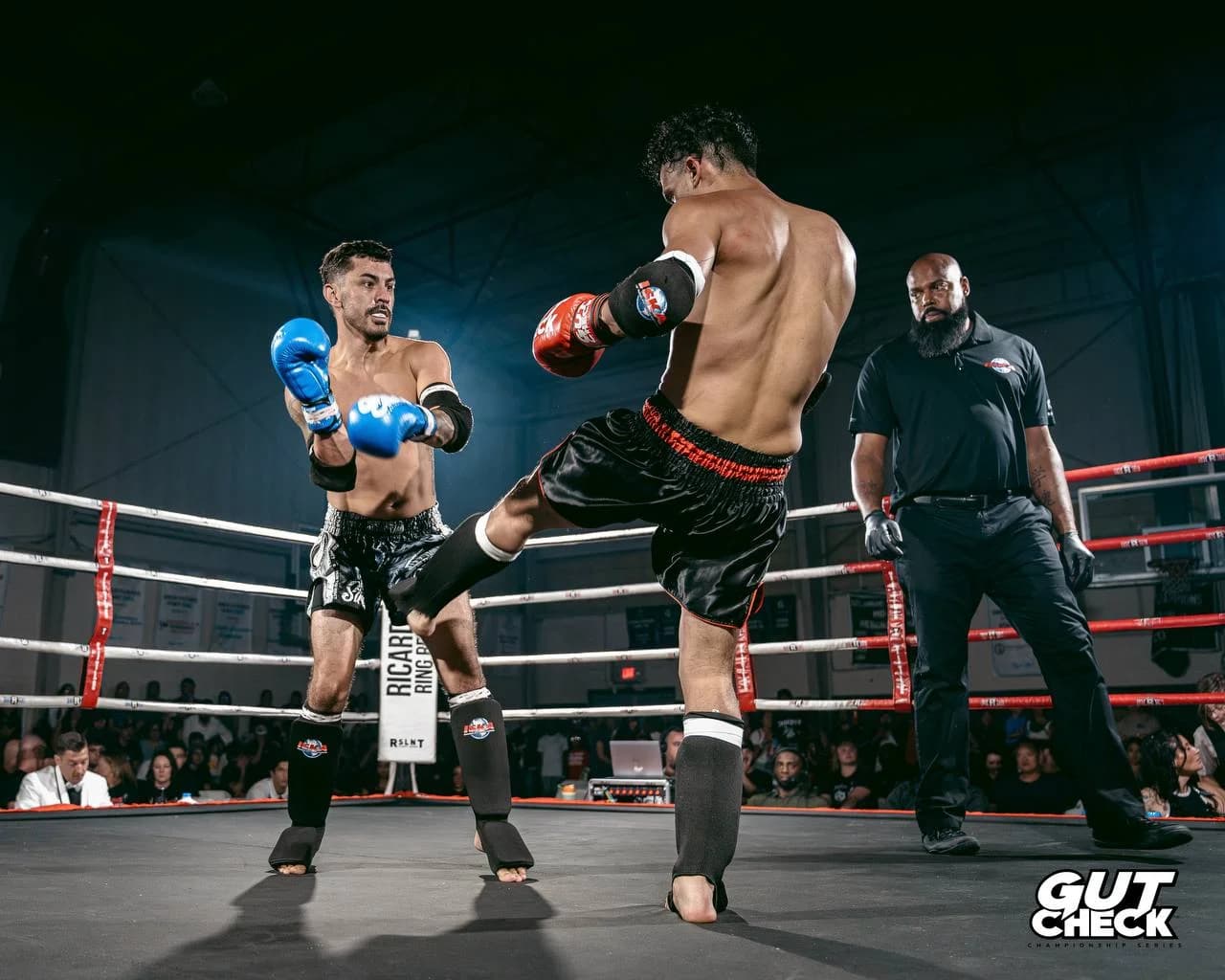 A fighter steps into the ring for a big Kickboxing match at Gut Check Promotions near Philadelphia.